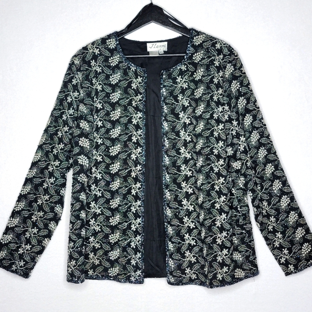 Black and White Floral And Sequin Embellished Jacket SIZE XL #828